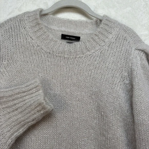 Isabel Marant Mohair Sweater Beige Fuzzy Crew Neck Merino Blend Size 38 - Picture 3 of 9